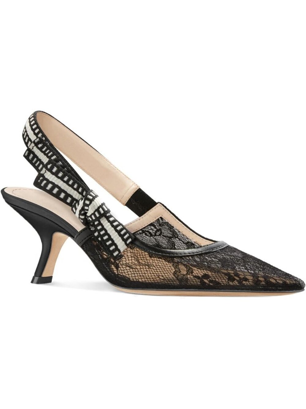 Women's Black Mesh Closed Pointed Toe Bowknot Slingback Kitten Heels